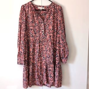 Loft Women's Pink Floral Tiered  Dress Size Medium